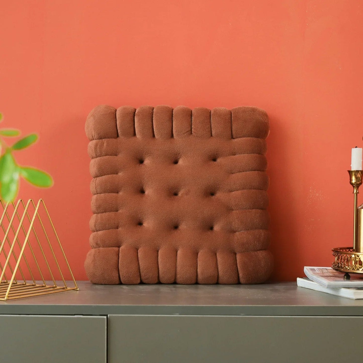 Coussin biscuit petit beurre | Dreamy Sloth® Marron / 40x40 cm