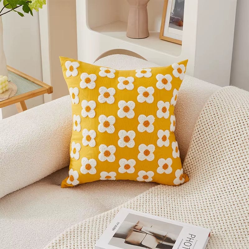 Coussin brodé fleurs | Dreamy Sloth® Jaune / 45x45 cm