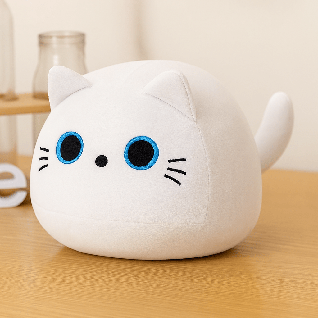 Coussin en forme de chat | Dreamy Sloth® Blanc yeux bleu / 10 cm