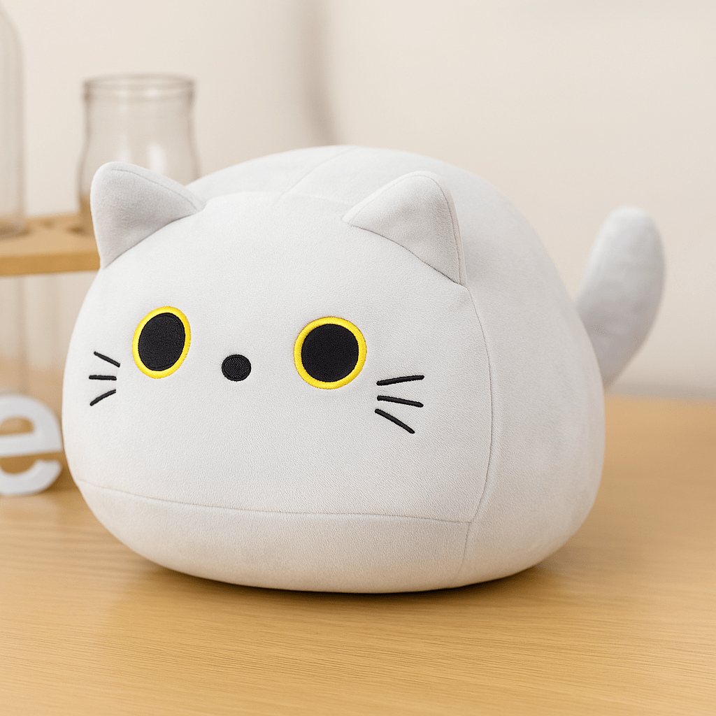 Coussin en forme de chat | Dreamy Sloth® Blanc yeux jaune / 10 cm