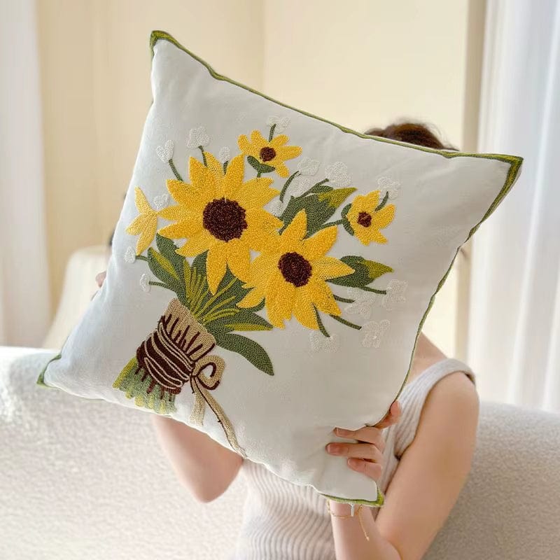 Coussin motif tournesol | Dreamy Sloth® Blanc / 45x45 cm