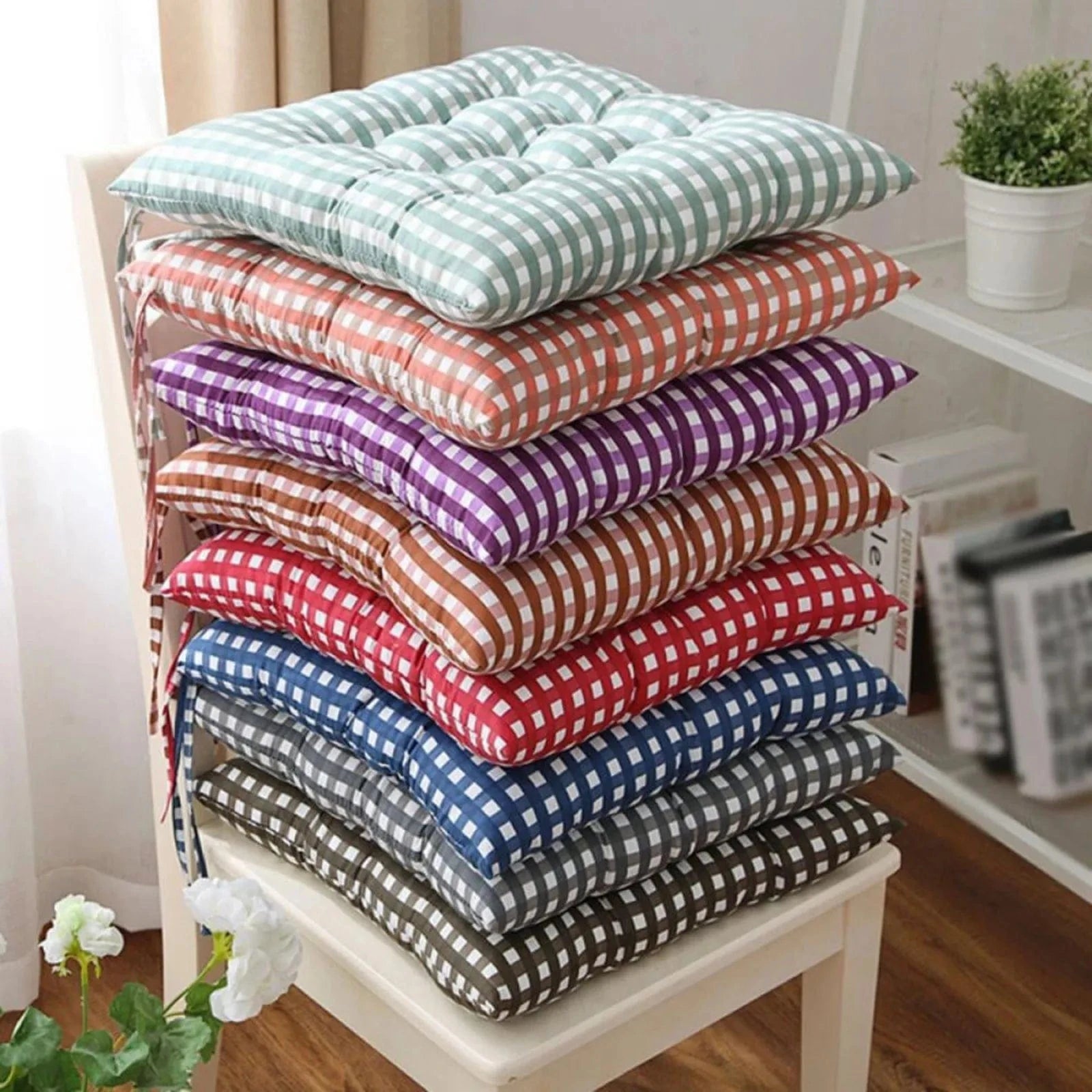 / OK / 35*35cm Plaid Square Chair Cushion Seat Cushion With Anti-skid Strap Indoor Outdoor Sofa Cushion Pillow Cushion For Home Office