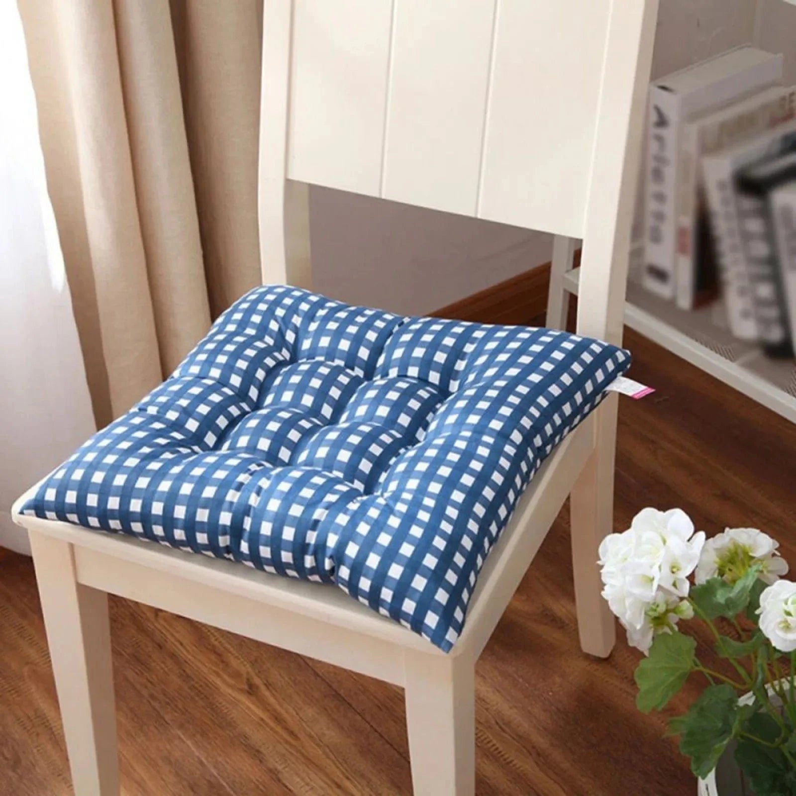 / OK / 35*35cm Plaid Square Chair Cushion Seat Cushion With Anti-skid Strap Indoor Outdoor Sofa Cushion Pillow Cushion For Home Office Bleu / 40x40 cm