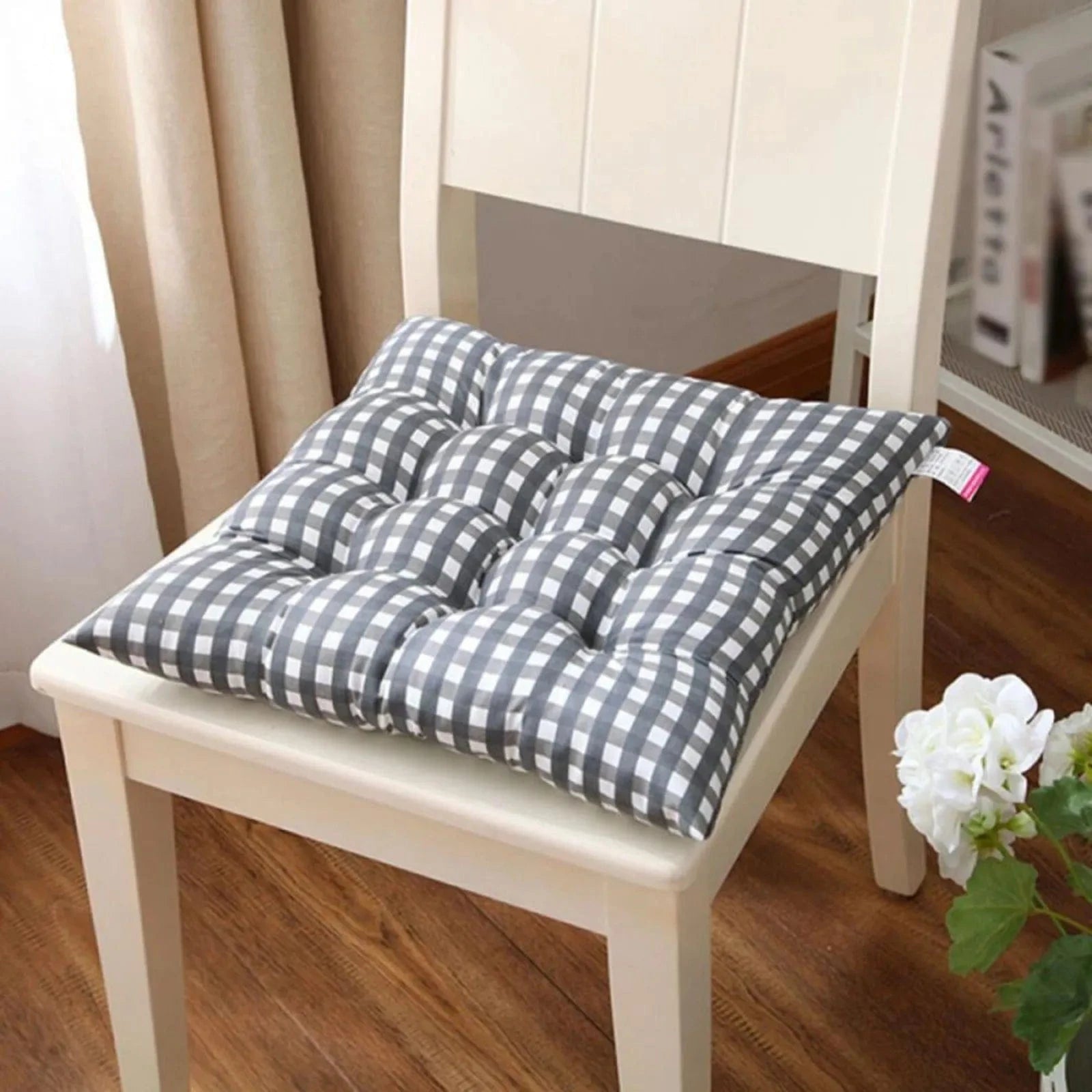 / OK / 35*35cm Plaid Square Chair Cushion Seat Cushion With Anti-skid Strap Indoor Outdoor Sofa Cushion Pillow Cushion For Home Office Gris / 40x40 cm