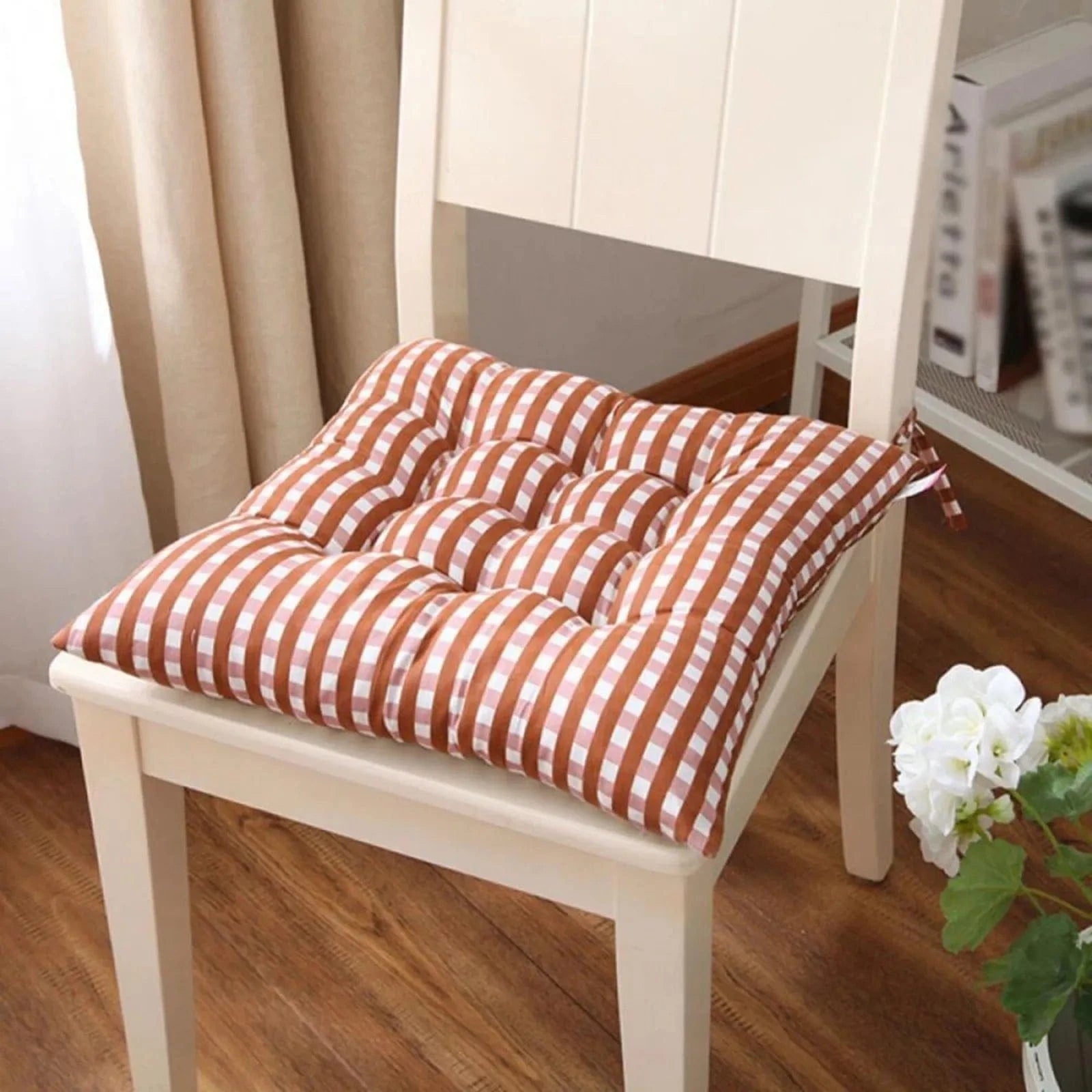 / OK / 35*35cm Plaid Square Chair Cushion Seat Cushion With Anti-skid Strap Indoor Outdoor Sofa Cushion Pillow Cushion For Home Office Marron / 40x40 cm