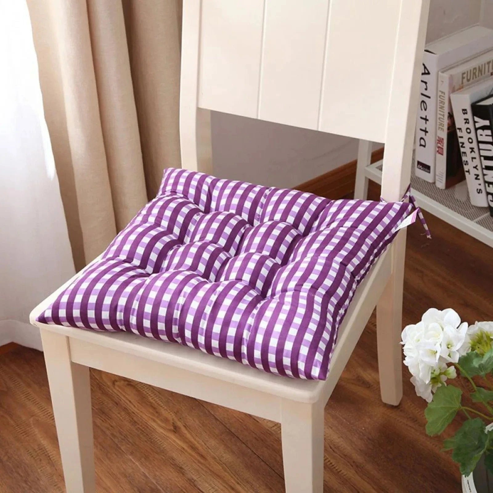 / OK / 35*35cm Plaid Square Chair Cushion Seat Cushion With Anti-skid Strap Indoor Outdoor Sofa Cushion Pillow Cushion For Home Office Violet / 40x40 cm