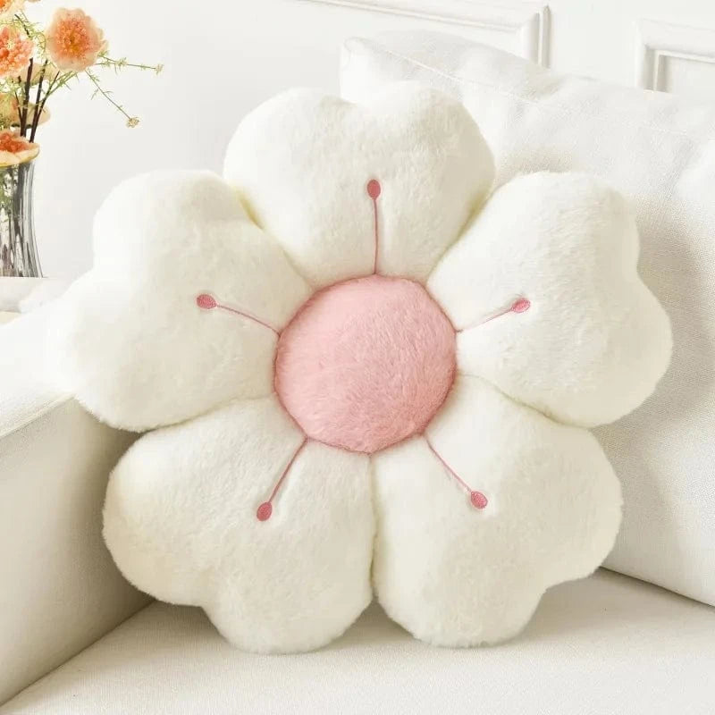 / OK / Flower-Shaped Plush Throw Pillow - Comfortable and Cute Mattress and Sofa Decor Cushion, Chair Cushion  floor cushion Blanc / 35x35 cm