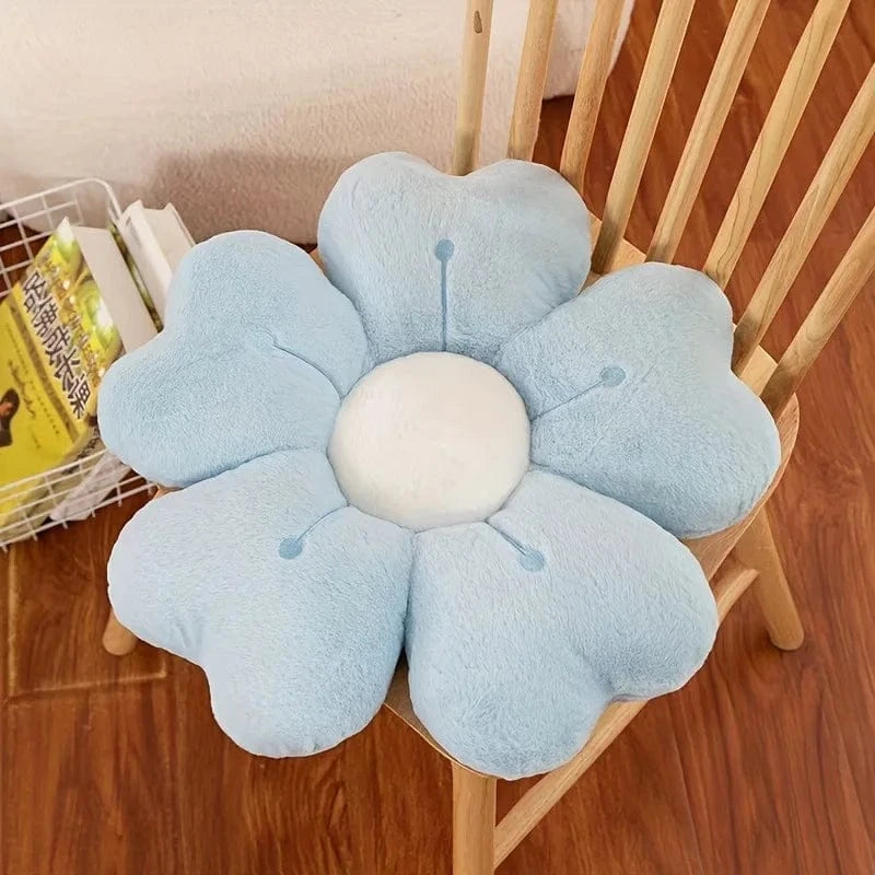 / OK / Flower-Shaped Plush Throw Pillow - Comfortable and Cute Mattress and Sofa Decor Cushion, Chair Cushion  floor cushion Bleu / 35x35 cm