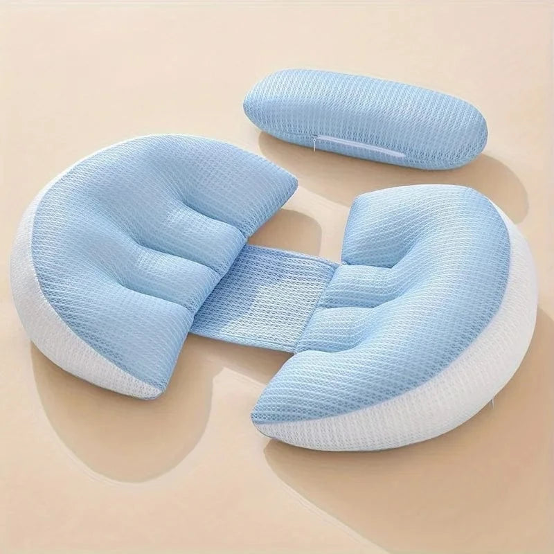 / OK / Pregnancy Pillow Adjustable Maternity Support Soft Polyester Removable Cover for Back Abdomen Relief Side Sleeping Light Blue