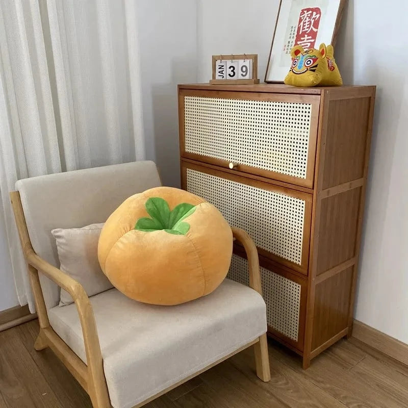 / OK / Thickened Cushion with Tomato-Shaped Pillow Vegetable Mushroom Persimmon Round Cushion Pad for Window Seat Pillows for Bedroom Jaune / 25x25 cm
