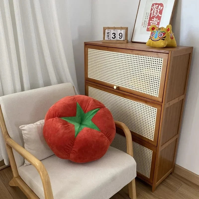 / OK / Thickened Cushion with Tomato-Shaped Pillow Vegetable Mushroom Persimmon Round Cushion Pad for Window Seat Pillows for Bedroom Rouge / 25x25 cm