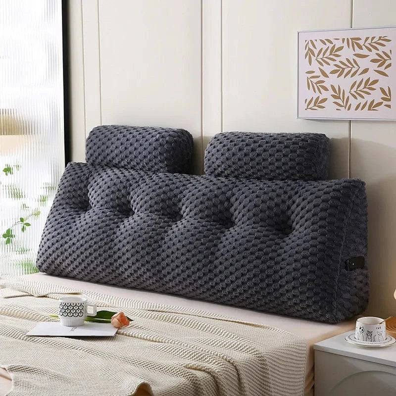 OK / Wedge Headboard Pillow Bed Wedge Pillow for Headboard Triangular Headboard Pillow with Neck Roll Pillows with Removable Cover gray / 137x50x20cm