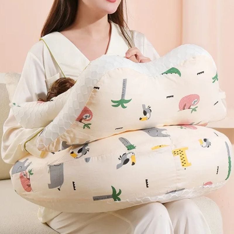 Coussin d'allaitement avec attache bebe | Dreamy Sloth® Beige / 60x36 cm