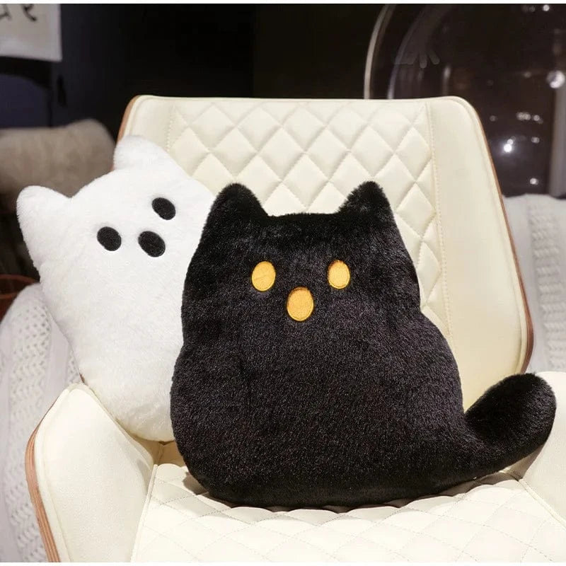 OK / Black White Ghost Cat Soft Plush Cushion Pillow Halloween Living Room Sofa Decorative Sitting Cushions Dolls Decoration Gifts