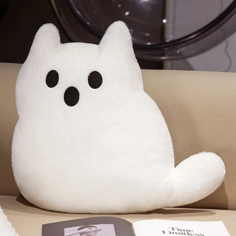 OK / Black White Ghost Cat Soft Plush Cushion Pillow Halloween Living Room Sofa Decorative Sitting Cushions Dolls Decoration Gifts White Ghost Cat / 35cm 40cm