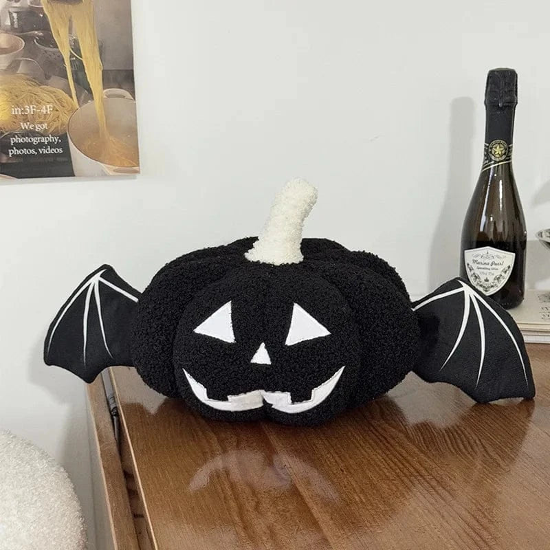 OK / Evil Cute Pumpkin With Bat Wings Black White Cushion Soft Seat Cushion Mat Office Mat Halloween Gift for Sofa Chair Decoration Black / 45cm