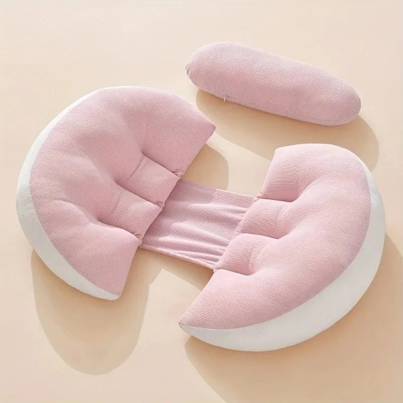 / OK / Pregnancy Pillow Adjustable Maternity Support Soft Polyester Removable Cover for Back Abdomen Relief Side Sleeping Light Blue