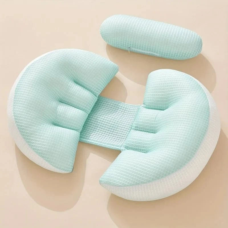 / OK / Pregnancy Pillow Adjustable Maternity Support Soft Polyester Removable Cover for Back Abdomen Relief Side Sleeping Light Blue