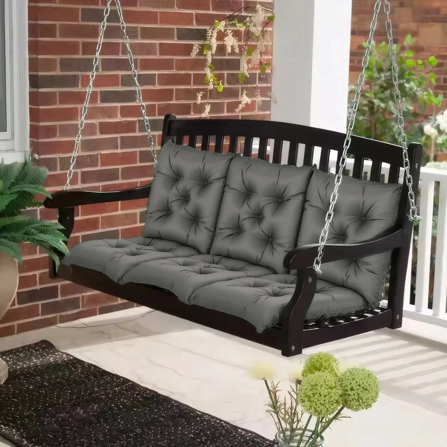 OK / Waterproof Bench Cushion Comfortable Bench Cushion and Back Cushion with Storage Pocket Outdoor Cushion for Garden Patio Bench