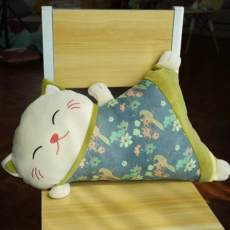 Peluche coussin chat japonais | DreamySloth® Vert / 50x35 cm